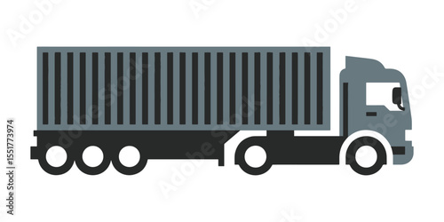 Flat vector illustration of cargo container truck. Truck with a long shipping container