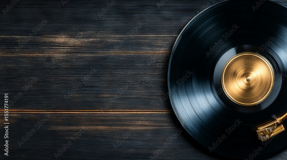 Obraz premium The rustic wooden background of vinyl records makes them perfect for representing music, retro, and nostalgia concepts