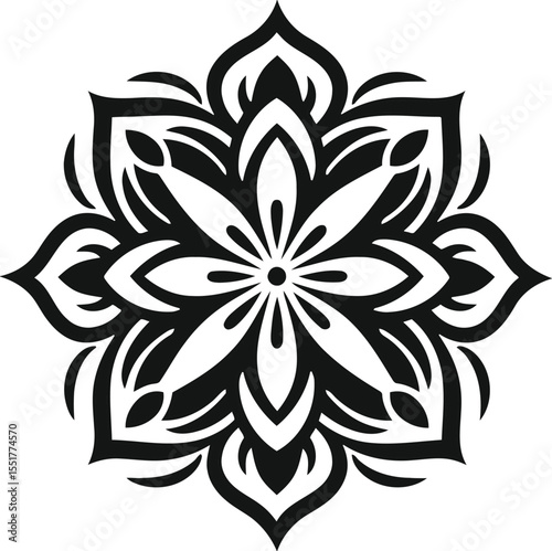 Intricate black and white mandala design expressing harmony and spiritual balance symmetrical and