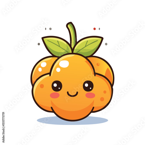Vector of Cute Cloudberry with Bold Black Outline Happy Expression No Gradients Clean Style


