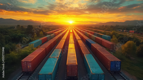 Global business of Container Cargo freight train for Business logistics concept