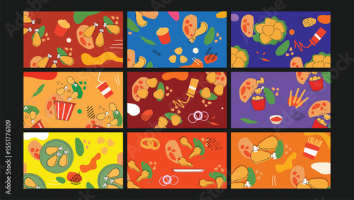 Fried chicken feast background Set