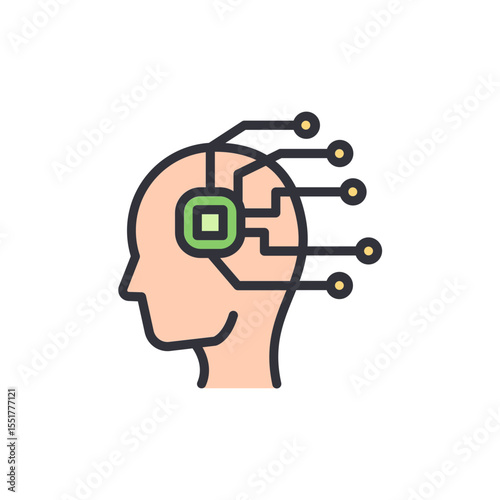 Human Head With Computer Chip And Electronic Circuit For Brain System