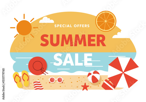 Banner special offer summer sale, for ads banner, digital banner, and printed banner. Flat design vector illustration