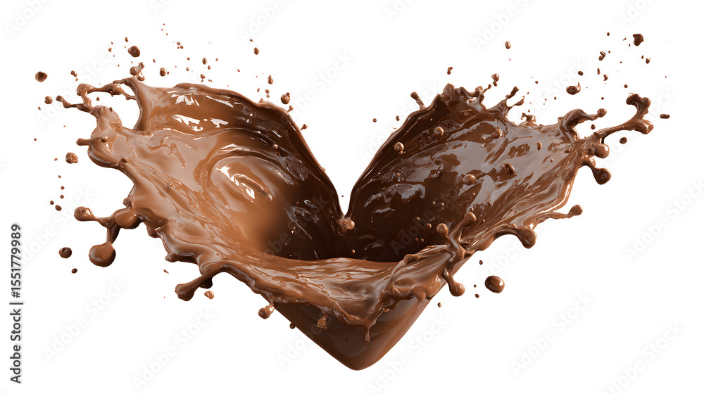 Fototapeta premium Chocolate splash in heart shape isolated on a white background