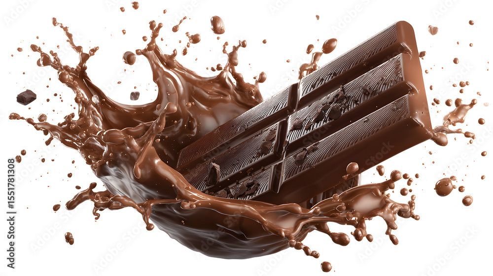 Fototapeta premium Chocolate splashed with a chocolate bar