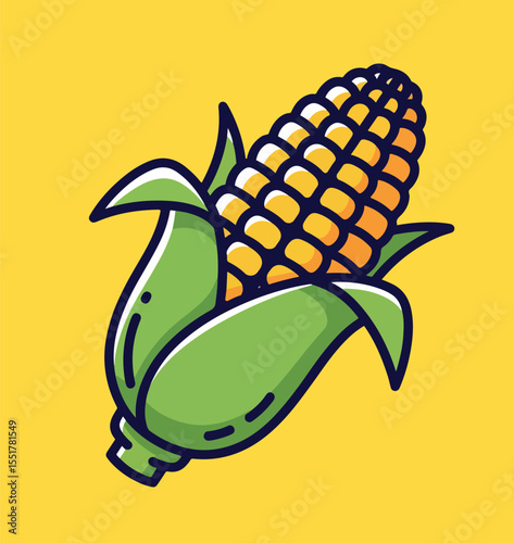 Cartoon Ear of Corn with Husk Illustration.