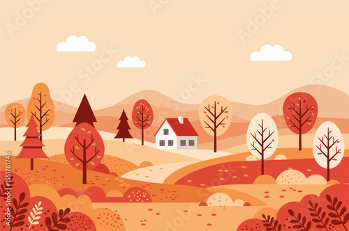 Flat vector landscape autumn season