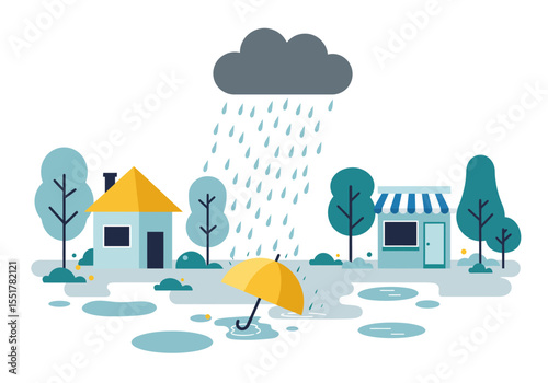 Illustration rainy season, flat vector design