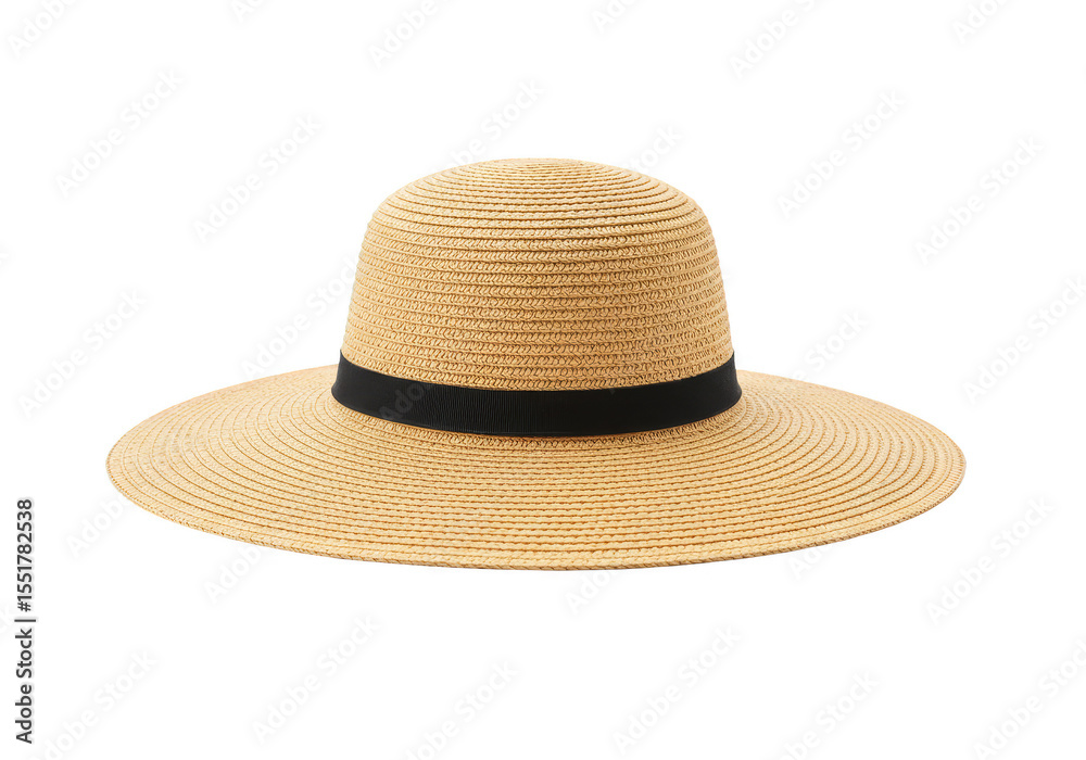 Isolated Straw Hat with Black Ribbon Summer Fashion Transparent Background Isolated Straw Hat with Black Ribbon Summer Fashion Transparent Background