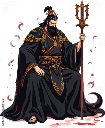 a man in a black robe holding a sword
