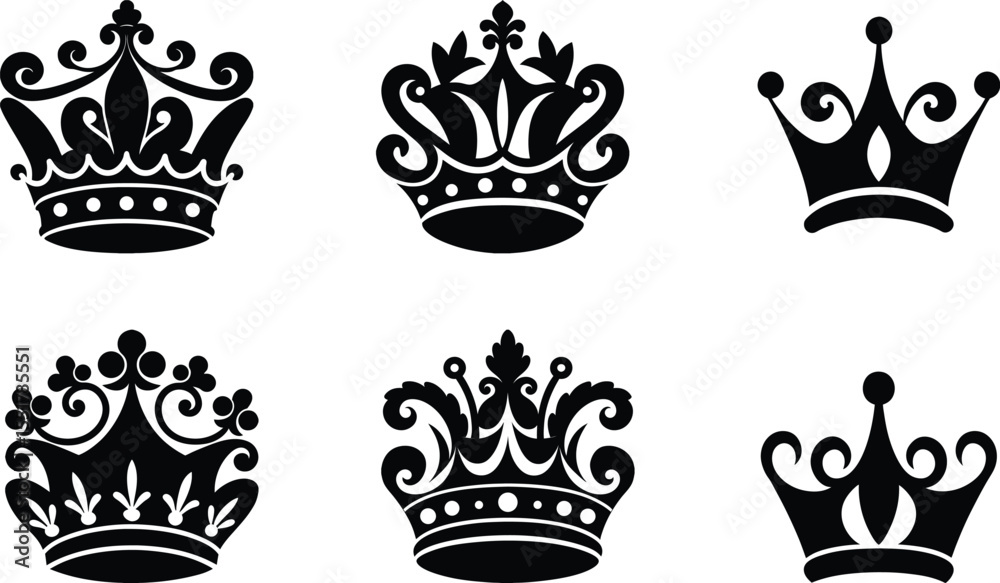 Fototapeta premium Ornate Royal Crown Decorative Vector Set for Classic Design Themes Vector Illustration
