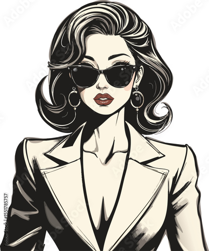 an image of a woman in a suit and sunglasses