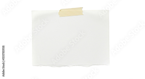 Isolated Transparent White Paper Note with Adhesive Tape Attachment