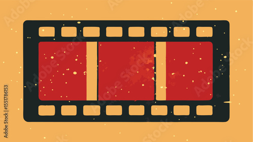 Distressed Retro Film Strip Vintage Cinema Frame with Grunge Texture and Red Screen