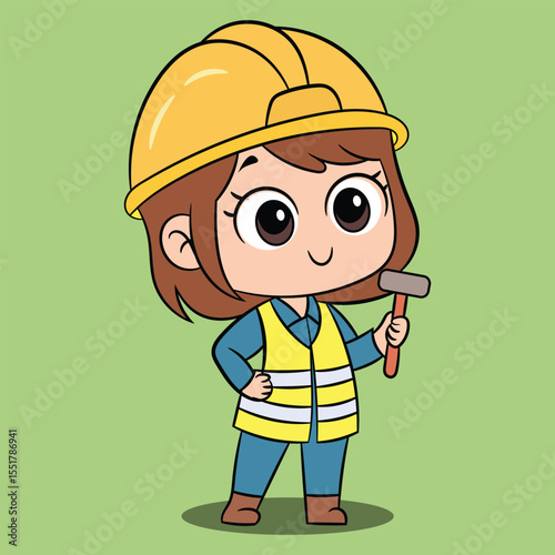 Cute builder girl cartoon character vector illustration