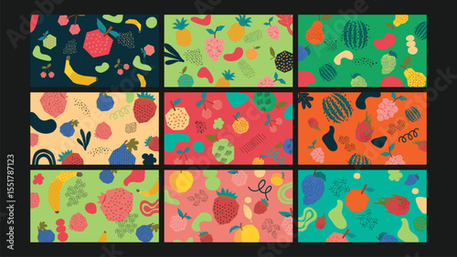 Fruit seamless colorful background Set