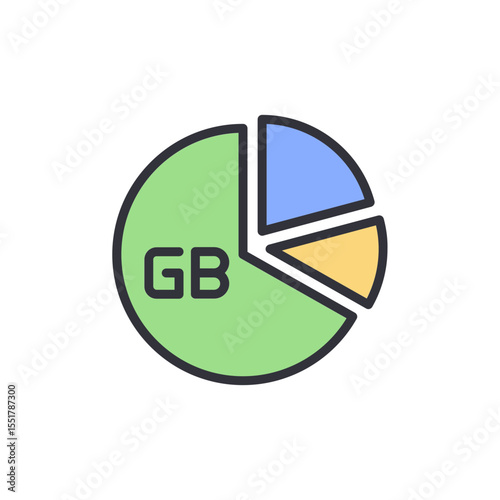 Gigabyte Pie Chart Illustrating Data Storage With Colorful Segments