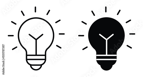 Idea icon. Light bulb sign. Idea bulb liner flat icon se. Inspiration creativity lamp vector icon collection. Linear Glowing light bulb on white background
