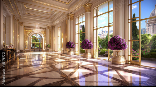 Elegant Interior of a Luxurious Lobby with Natural Light and Decor