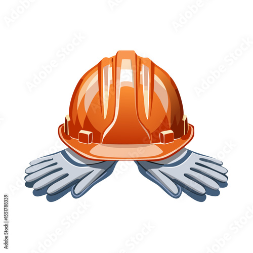 Orange Hard Hat and Gloves for Construction Safety