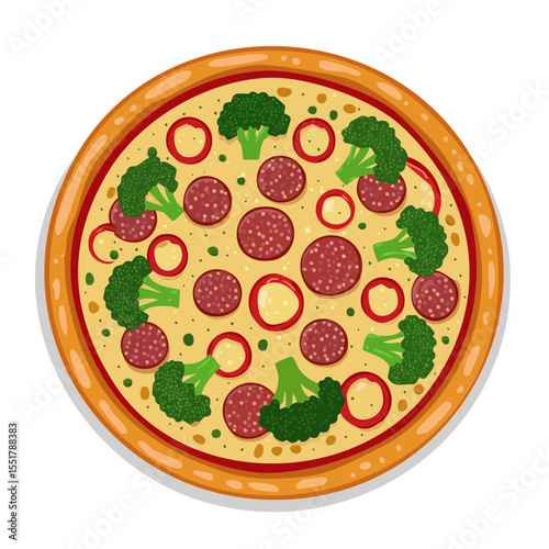 Delicious Pizza Topped with Pepperoni and Broccoli Illustration