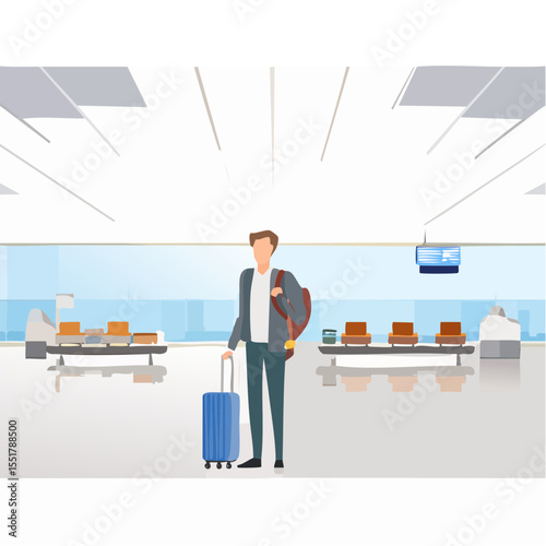 Traveler with luggage at the airport, ready for departure