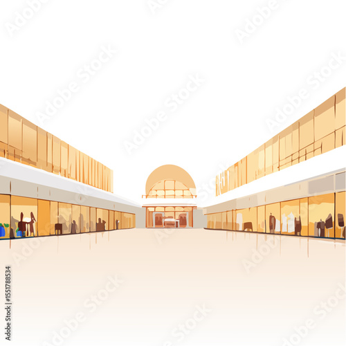 Illustration of the interior of a large shopping mall