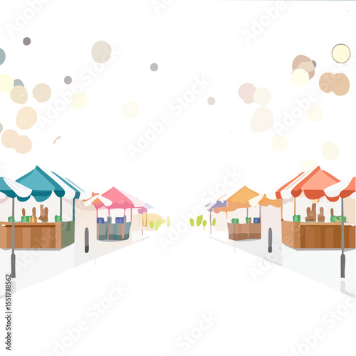 Vibrant Outdoor Market with Colorful Stalls in a Sunny Town