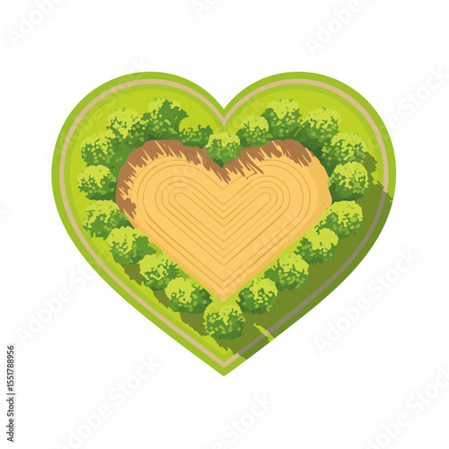 Heart-Shaped Garden with Pathway and Trees, Top View Illustration