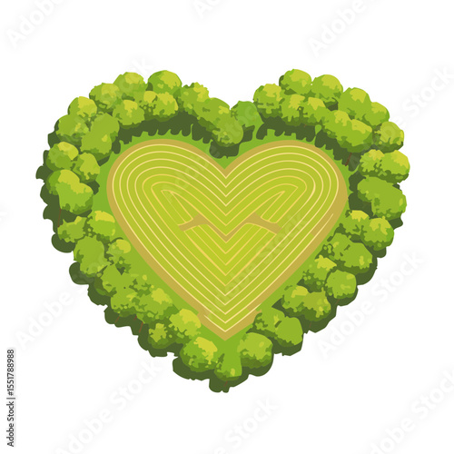 Heart-Shaped Park Design with Running Track, Trees, and Lush Greenery