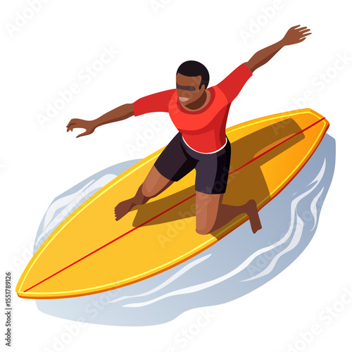 Surfer Riding a Wave on a Yellow Surfboard