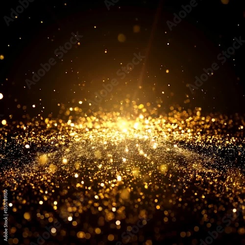 Luxurious black background with shimmering golden particles bursting—cinematic and elegant for premium branding.