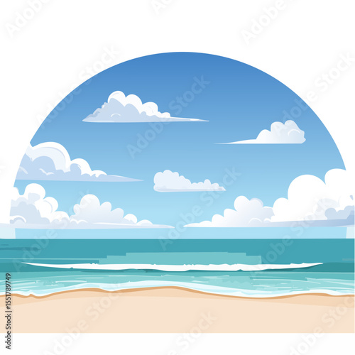 Beach Scene Illustration: Sky, Clouds, Sea, and Sand