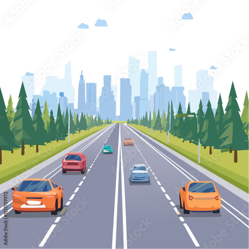 City Highway with Cars and Trees