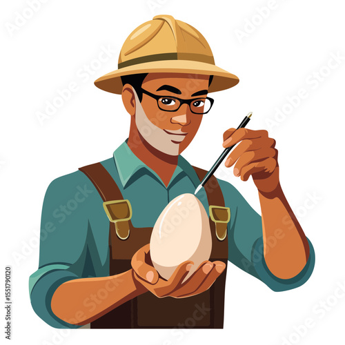 Farmer Inspecting an Egg with Precision and Expertise in Agriculture