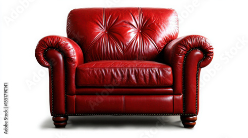 Luxurious Red Leather Armchair with Tufted Design and Classic Appeal