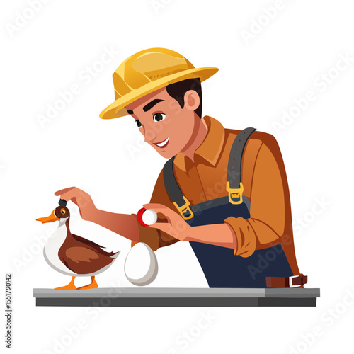 Farmer with Duck and Eggs Illustration for Agricultural Concepts