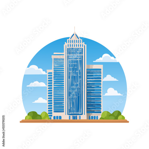 Skyscrapers in the city on a sunny day with clouds.