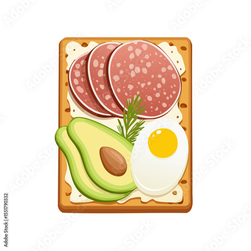 Delicious Toast with Salami, Avocado and Egg, a Nutritious and Colorful Breakfast or Snack