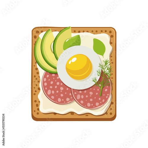 Delicious toast with avocado, egg, sausage, and herbs, perfect for breakfast or a light lunch.