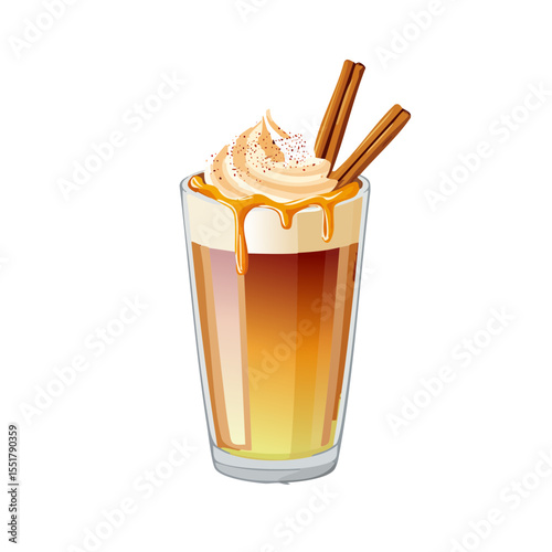 Caramel Latte with Whipped Cream and Cinnamon Sticks Illustration