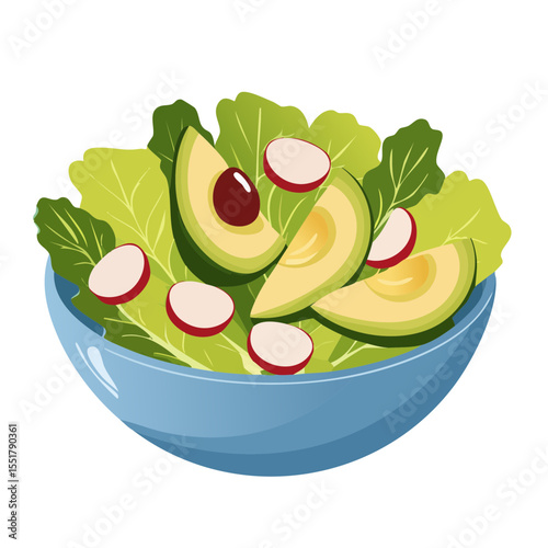 Colorful Salad in a Bowl - Vector Illustration of Fresh Vegetables