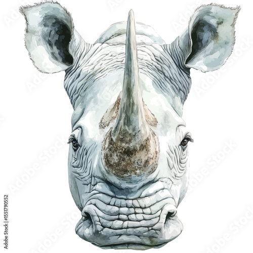Rhinoceros Close Up, watercolor vector, isolated on a white background.