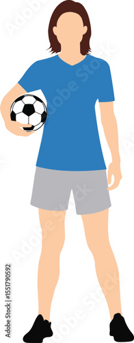 Female soccer player illustration, holding a soccer ball