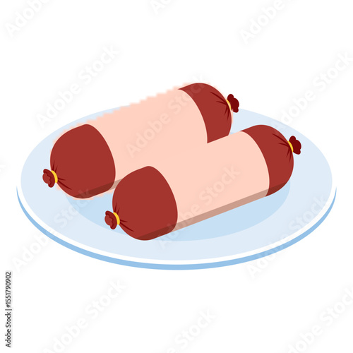 Pair of Bierwurst one half pound chub isometric concept, cooked hunting sausages vector design, German cuisine symbol, Germany Serving Platter sign, European gastronomy food culture illustration