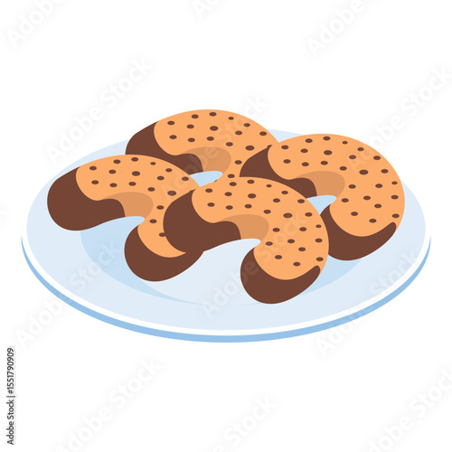 Mandelhornchen isometric concept Almond Horn marzipan-based cookies dipped in chocolate vector design German cuisine symbol Germany Serving Platter sign European gastronomy food culture illustration 