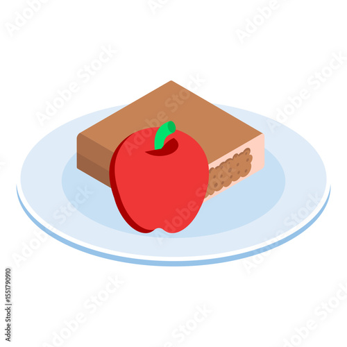 Apfelkuchen isometric concept, deliciously moist Apple Pie Cake vector icon design, German cuisine symbol, Germany Serving Platter sign, European gastronomy food culture stock illustration 

