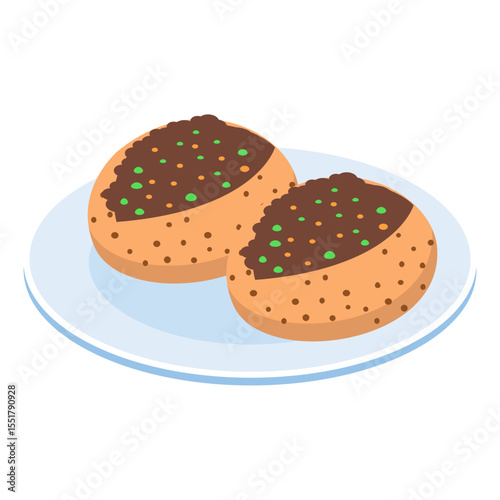 Kasebrotchen isometric concept, Cheese Bread Roll vector icon design, German cuisine symbol, Germany Serving Platter sign, European gastronomy food culture stock illustration 
