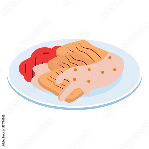 Sauerbraten isometric concept, Wurstplatte or Aufschnittplatte vector icon design, German cuisine symbol, Germany Serving Platter sign, European gastronomy food culture stock illustration 
